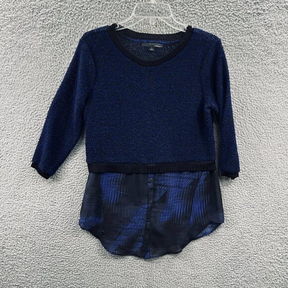 Elie Tahari Women Knit Sweater Small‎ Blue 3/4 Sleeve Pullover Sheer Bottom - Picture 1 of 7